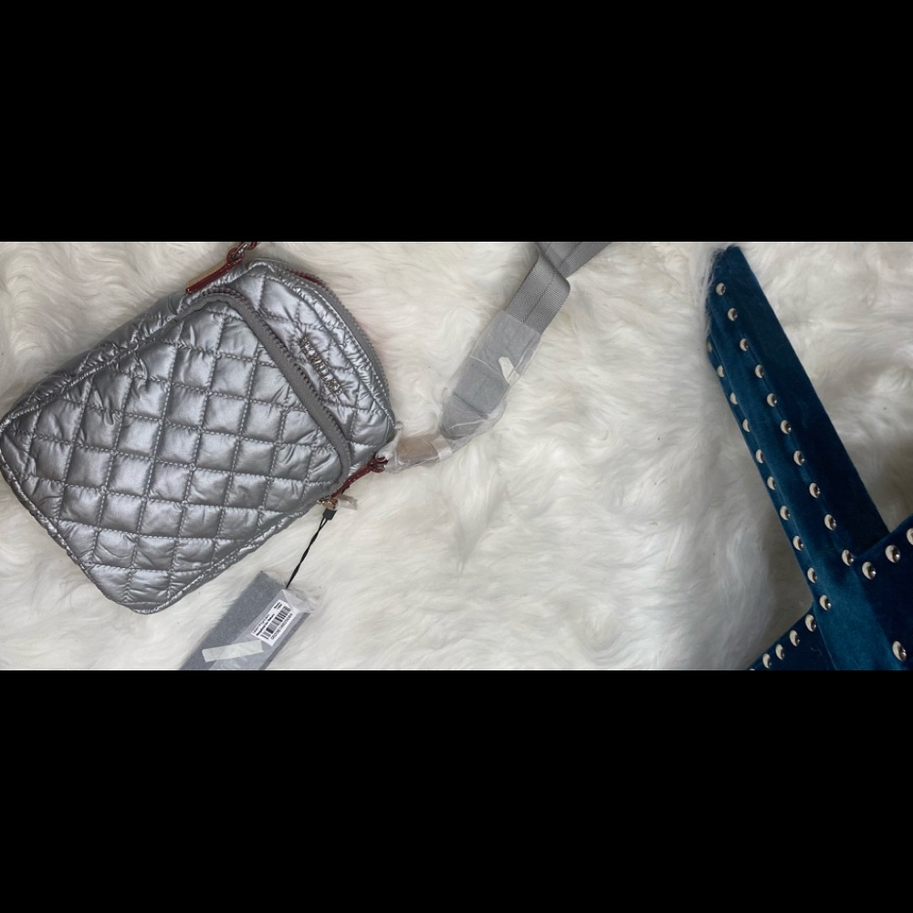 MZ Wallace Silver Metallic Metro Crossbody